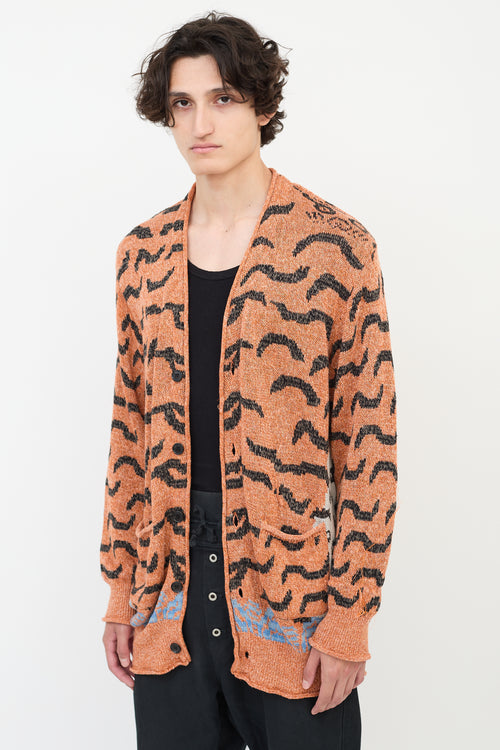 Kapital Orange & Multicolour Linen & Cotton Patterned Cardigan