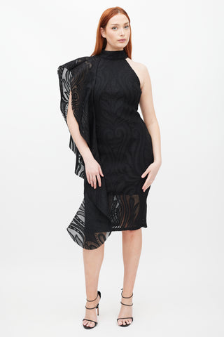 Karen Millen Black Mesh Ruffled Dress