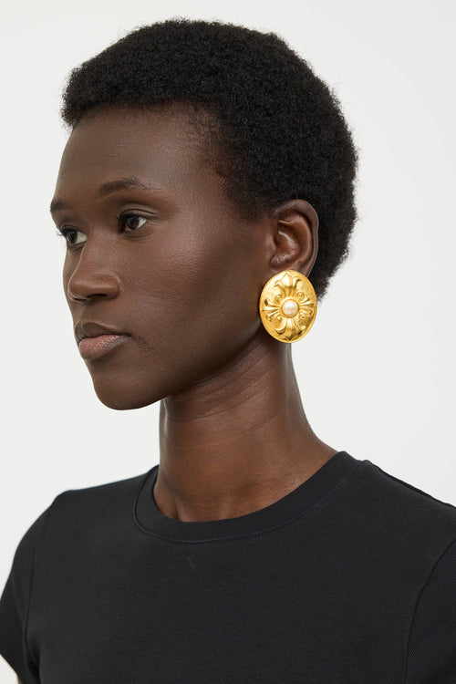 Karl LagerfeldGold Plated Faux Pearl Cross Earring