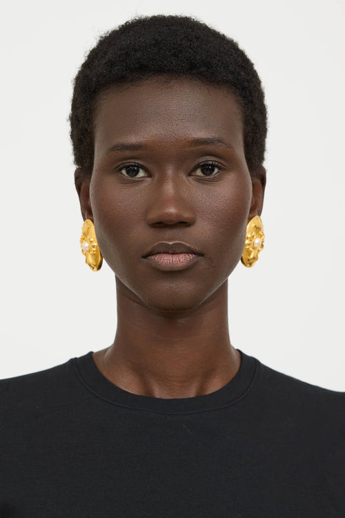 Karl LagerfeldGold Plated Faux Pearl Cross Earring