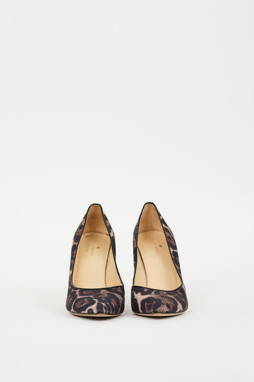 Kate Spade Black & Brown Satin Printed Pump