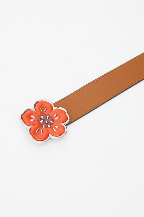 Kenzo Black & Brown Reversible Floral Buckle Belt