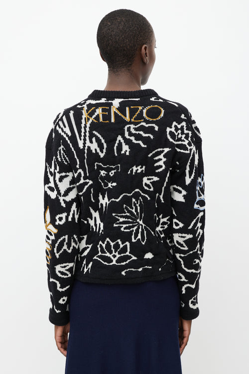 Kenzo Black & Multicolour Jacquard Wool Sweater
