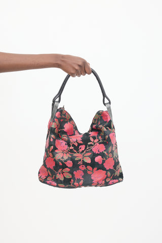 Kenzo Black & Multicolour Leather Floral Studded Bag