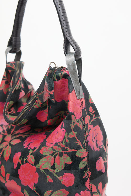 Kenzo Black & Multicolour Leather Floral Studded Bag