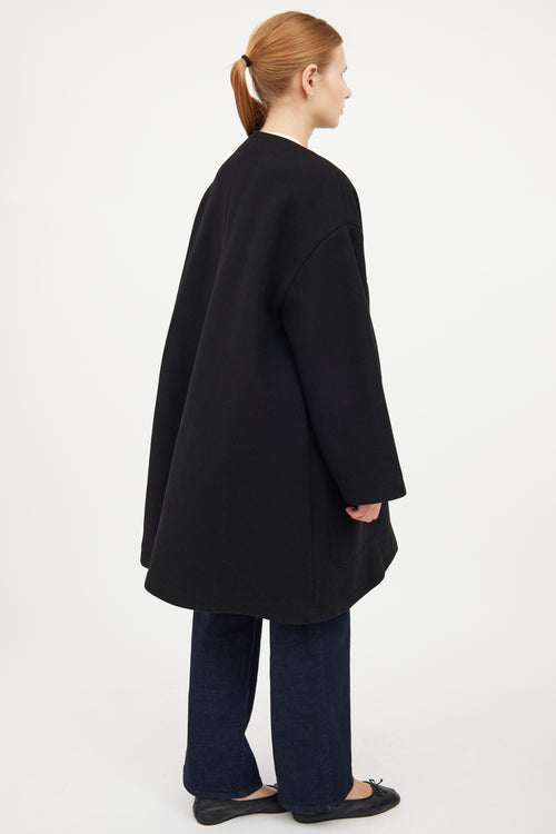 Kenzo Black Wool Button Flared Coat