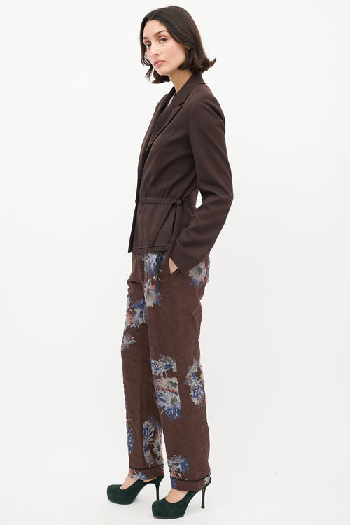 Kenzo Brown Wool Drawstring Blazer