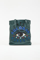 Kenzo Dark Green Leather Eye Tote