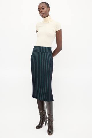 Kenzo Navy & Green Ribbed Midi Skirt