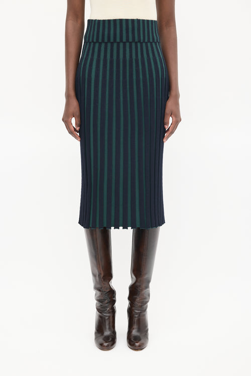 Kenzo Navy & Green Ribbed Midi Skirt