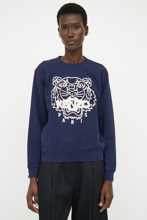 Kenzo Navy Embossed Graphic Print Sweater