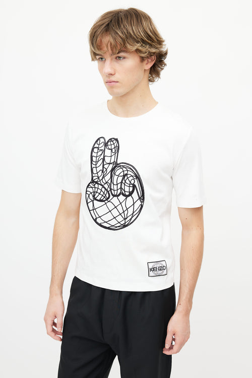 Kenzo White Embroidered Peace Sign T-Shirt