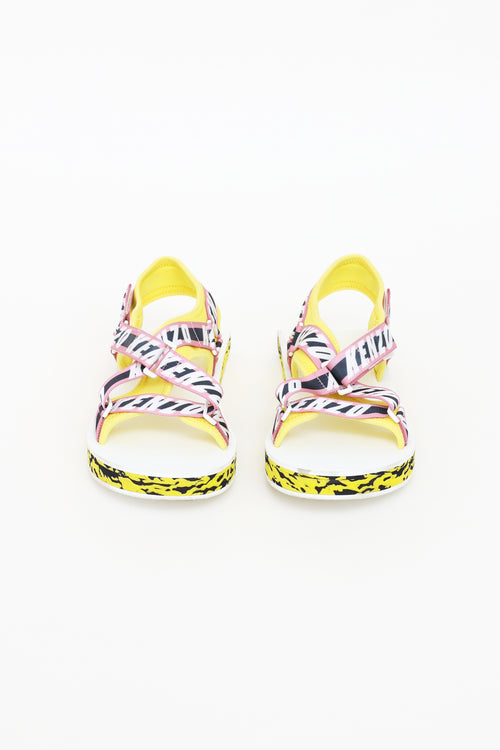Kenzo White, Pink & Yellow Lynn Flat Sandal