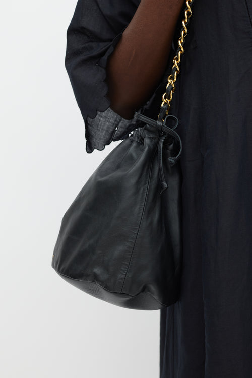 Khaite Black & Gold Leather Aria Bucket Bag