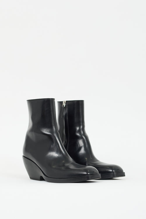 Khaite Black Leather Hooper Ankle Boot