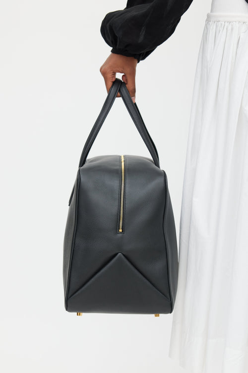 Khaite Black Pebbled Leather Large Maeve Weekender Bag