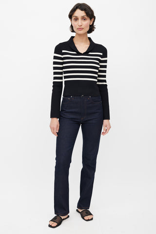 Khaite Black & White Striped Cropped Sweater