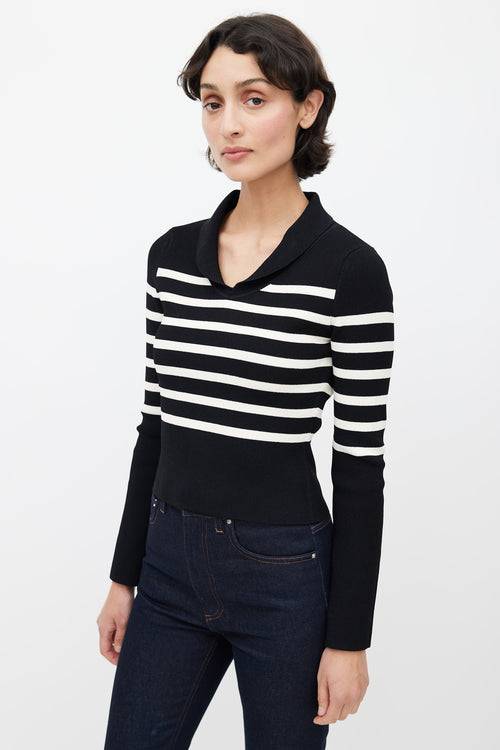 Khaite Black & White Striped Cropped Sweater