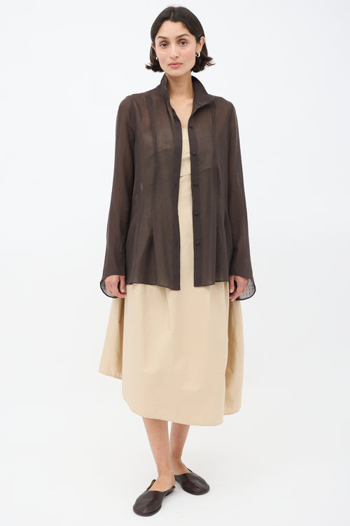 Khaite Brown Linen Stand Collar Shirt