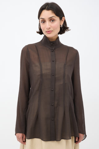 Khaite Brown Linen Stand Collar Shirt