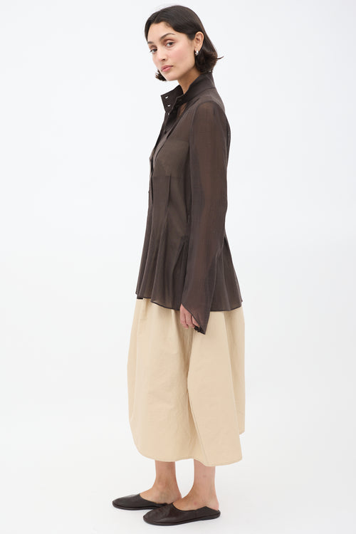 Khaite Brown Linen Stand Collar Shirt