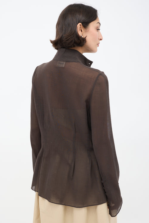 Khaite Brown Linen Stand Collar Shirt