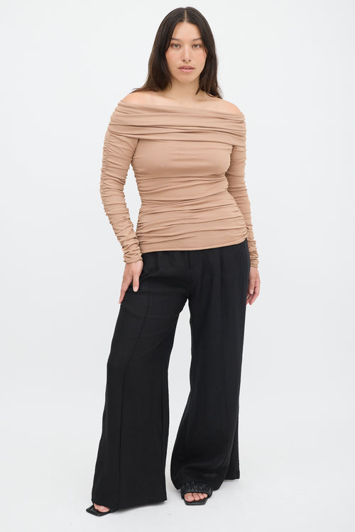 Khaite Brown Zuri Ruched Off Shoulder Top