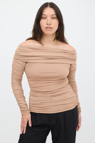 Khaite Brown Zuri Ruched Off Shoulder Top