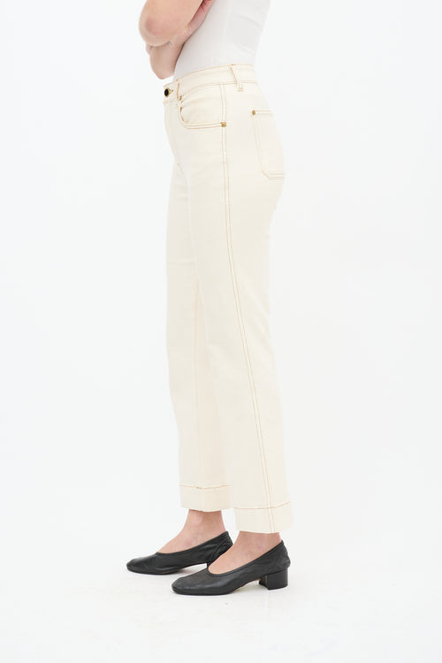 Khaite Cream Fiona Cropped Straight Leg Jeans