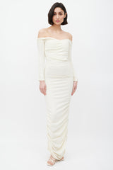 Khaite Cream Ruched Off Shoulder Lydia Dress