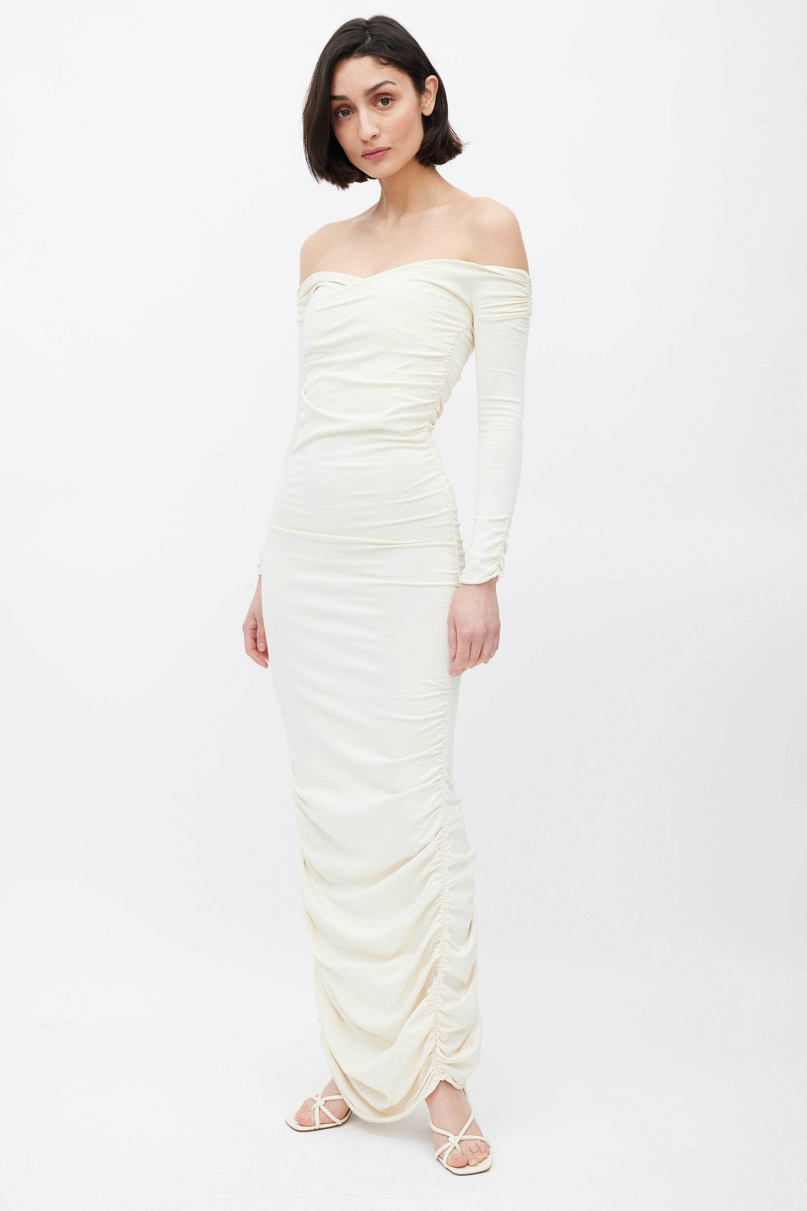 Khaite // Cream Ruched Off Shoulder Lydia Dress – VSP Consignment