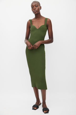 Khaite Green Ribbed Slit Dress