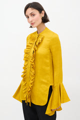 Khaite Mustard Linen Ruffled Shirt