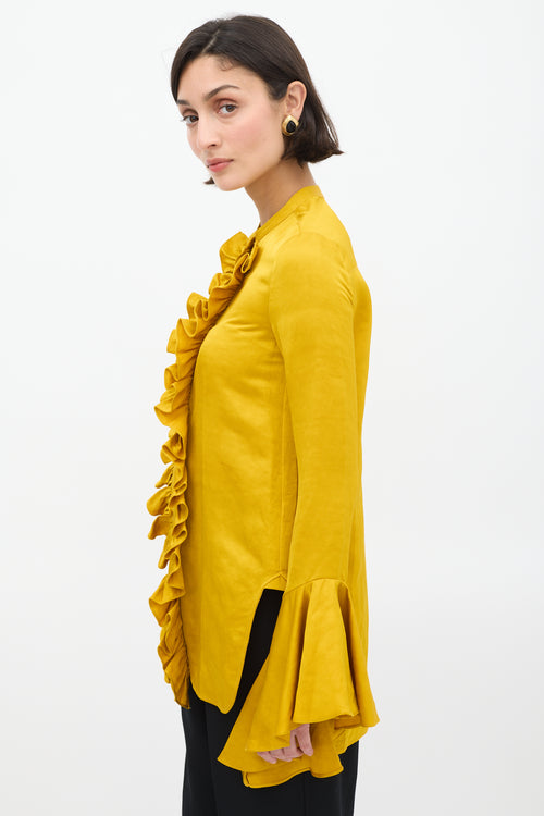 Khaite Mustard Linen Ruffled Shirt