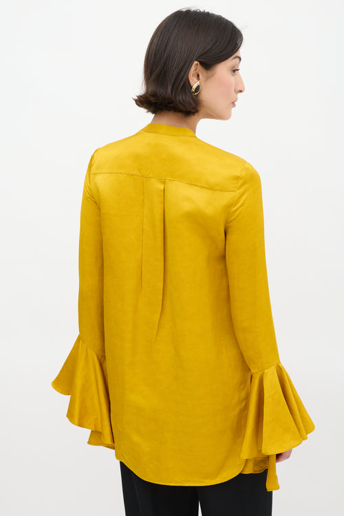 Khaite Mustard Linen Ruffled Shirt