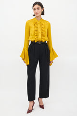 Khaite Mustard Linen Ruffled Shirt