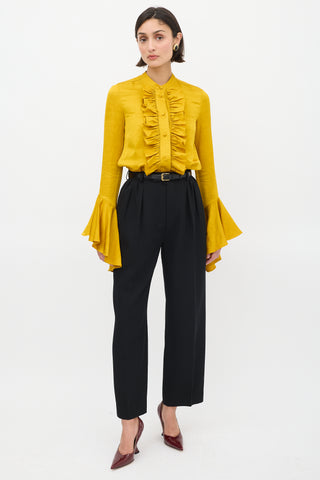 Khaite Mustard Linen Ruffled Shirt