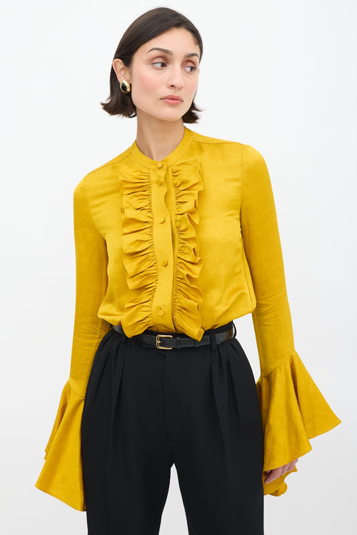 Khaite Mustard Linen Ruffled Shirt