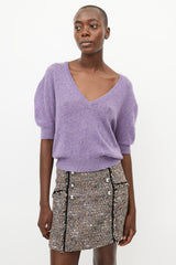 Khaite Purple Cashmere V-Neck Sweater