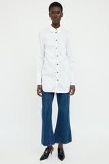 Khaite White Contrast Stitch Button Top