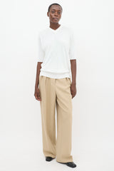Khaite White Knit V-Neck T-Shirt