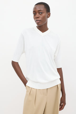 Khaite White Knit V-Neck T-Shirt