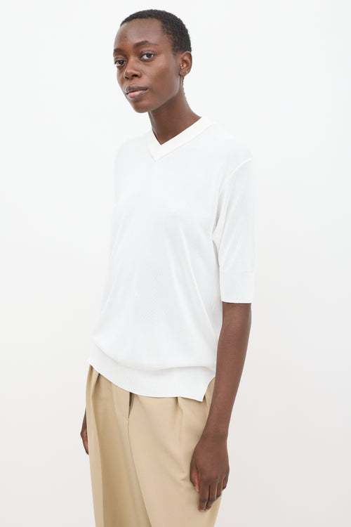 Khaite White Knit V-Neck T-Shirt