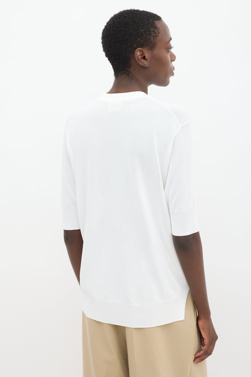 Khaite White Knit V-Neck T-Shirt