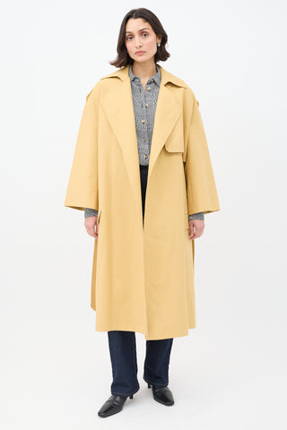 Khaite Yellow Cotton Open Front  Trench Coat