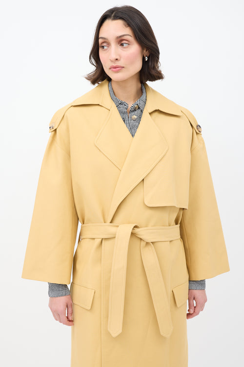 Khaite Yellow Cotton Open Front  Trench Coat