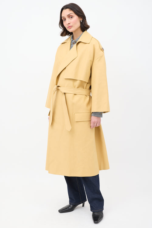 Khaite Yellow Cotton Open Front  Trench Coat