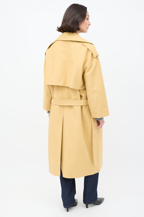 Khaite Yellow Cotton Open Front  Trench Coat