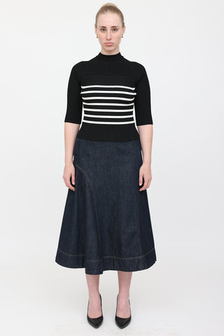 Khaite Ribbed Striped Mock Neck Top