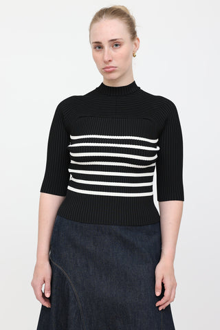 Khaite Ribbed Striped Mock Neck Top